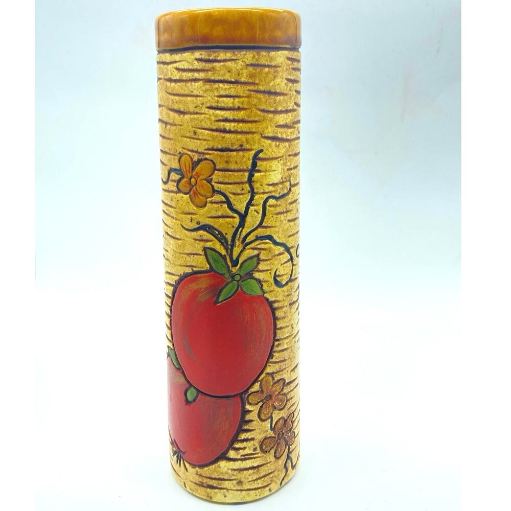 MCM studio pottery 9” Vase fruit and Vegetable signed